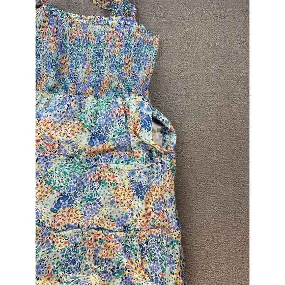 J. Crew Dress Floral Cotton Smocked Midi Tiered Multicolor Size Medium - Picture 6 of 10